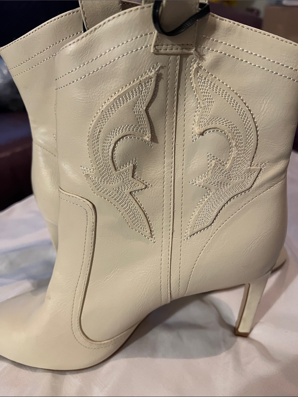BCBGeneration Cream Leather Ankle Booties with Stiletto Heel